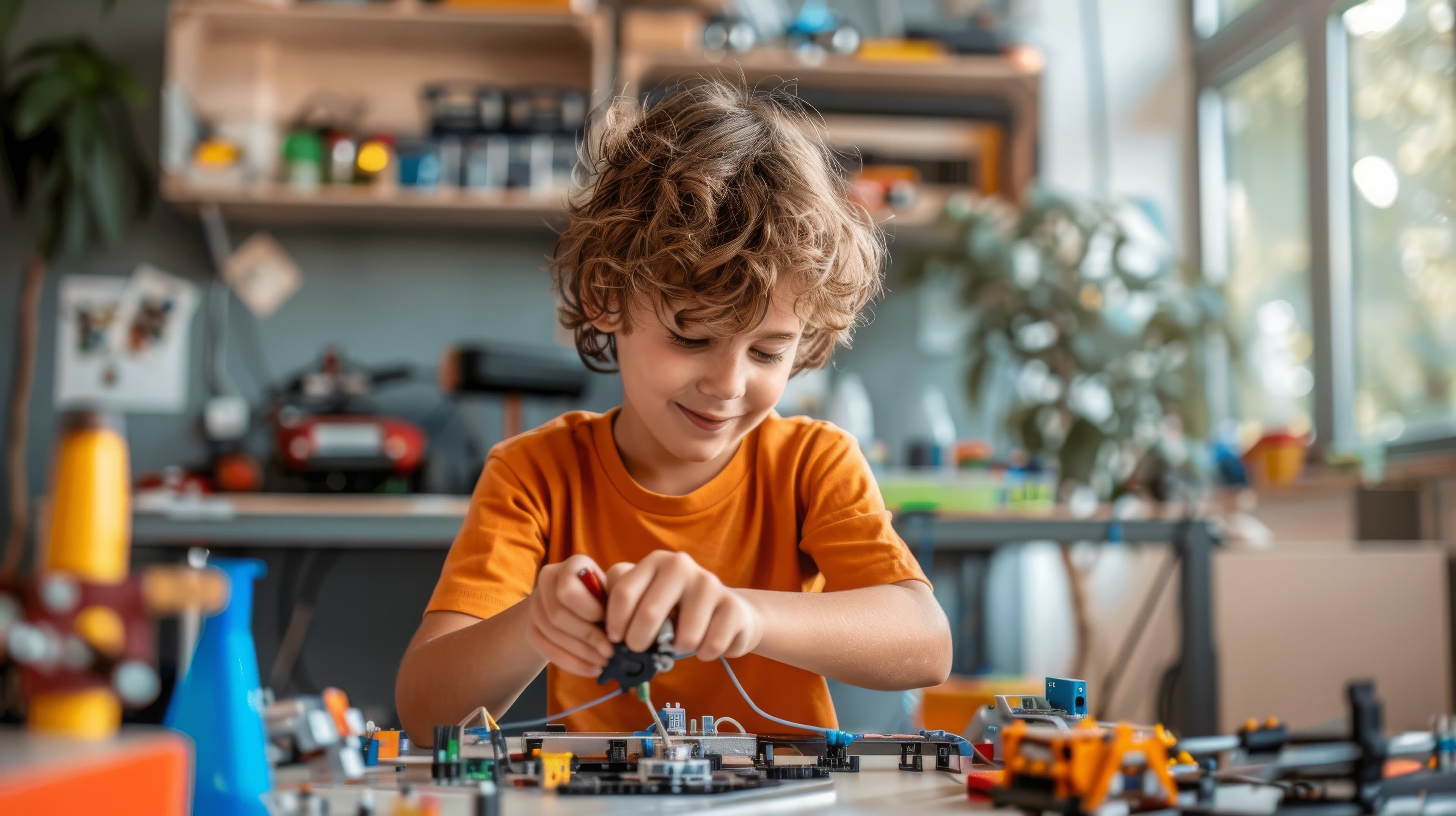 Child building and problem-solving with hands-on learning materials